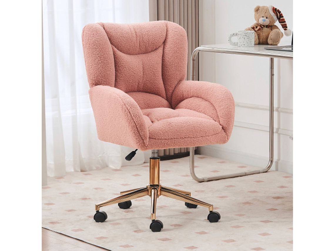 Cadeira Giratória Ajustável Em Altura Para Home Office,estofada Em Veludo,pernas Douradas,rosa