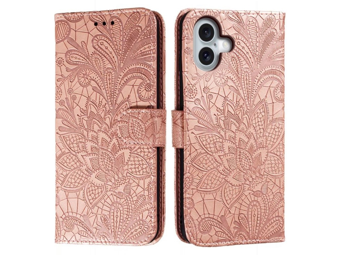 Capa Em Couro Pu, Para Apple Iphone 16 Ouro Rosa
