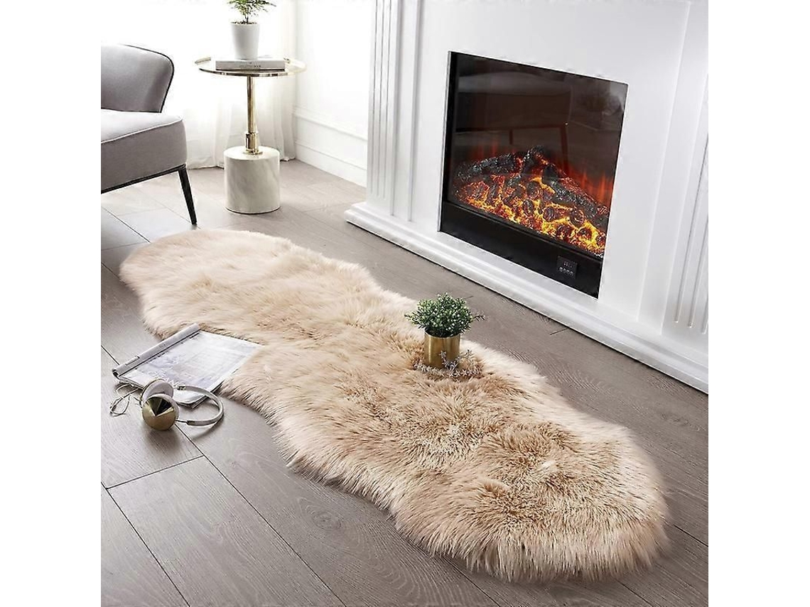Tapete Peludo De Lã Artificial Super Macio Antiaderente Para Sala, Quarto E Sofá - Higienico E Fácil De Limpar Khaki
