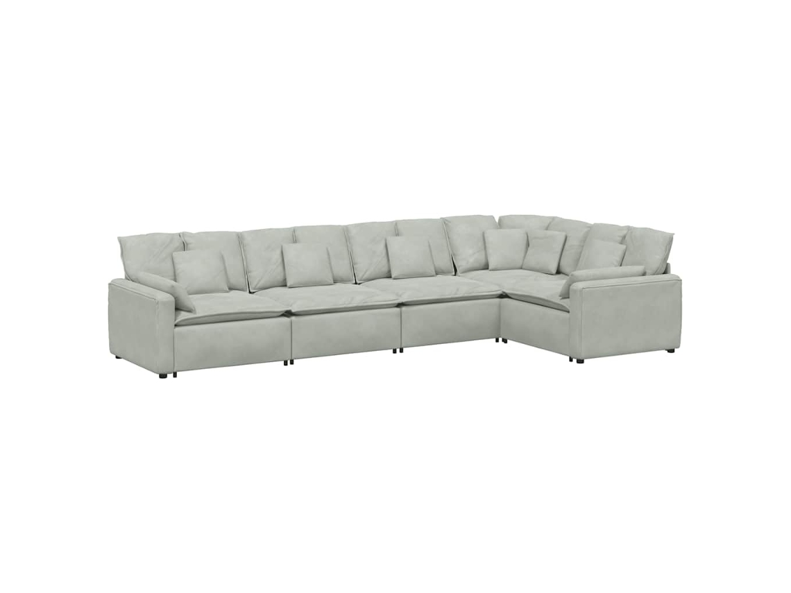 Sofá Modular com Almofadas Veludo Cinzento claro MAISON EXCLUSIVE