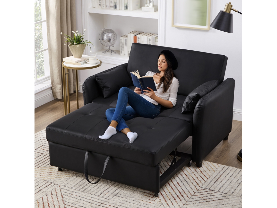 Sofá-cama Multifuncional Com Função De Dormir, 2 Lugares, Encosto Ajustável Em 3 Níveis, Material Pu Impermeável, Fácil De Transformar Em Cama.