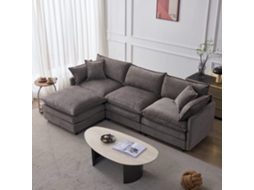 Sofá de Canto Modular 3 Lugares Chenille, Chaise Longue e Pufe, Confortável e Respirável, Ideal Sala/apartamentos Cinzento NOVELA
