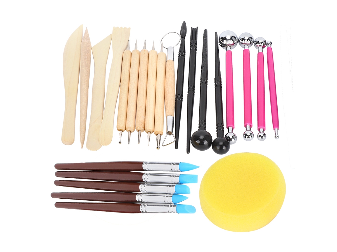 Conjunto De 24 Peças Para Modelagem Em Argila: Caneta Esferográfica, Ferramenta De Pontilhar, Pincel Para Decoração De Bolos E Esculturas Em Argila.