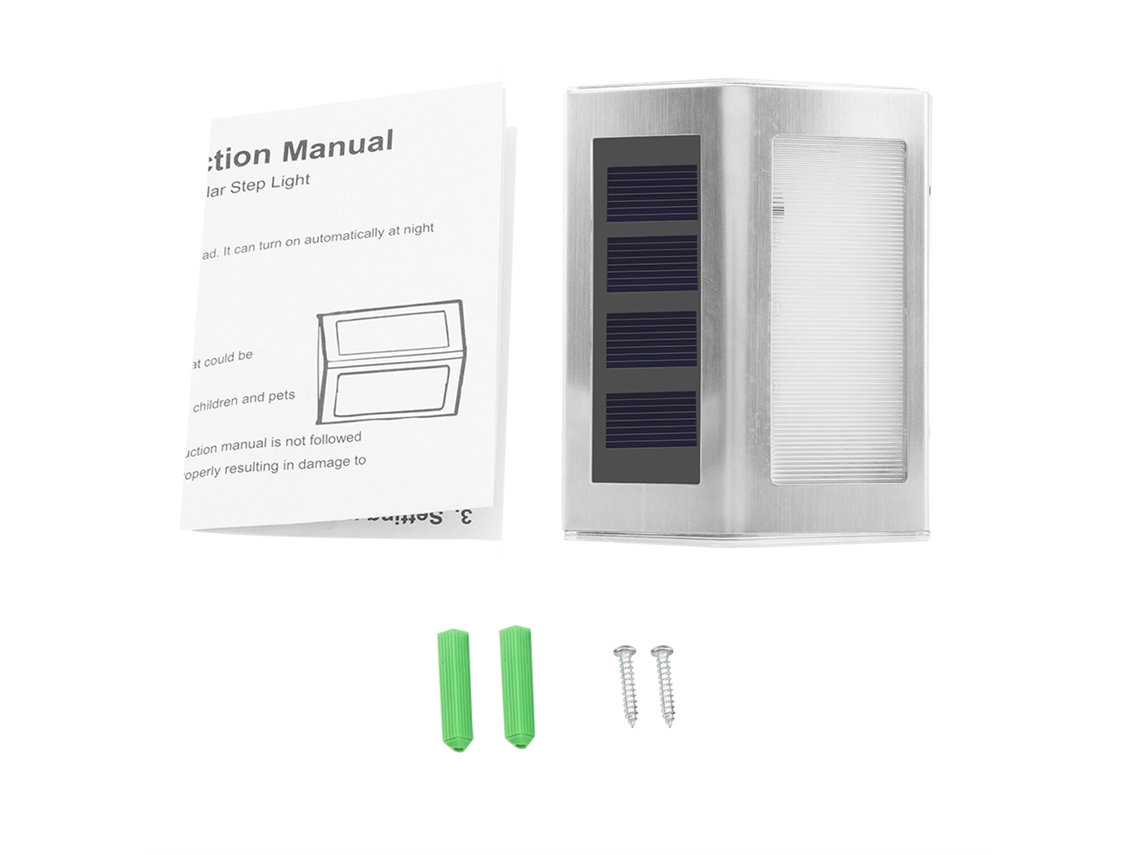 Lâmpada de parede solar de aço inoxidável IP55 3LEDs luz branca jardim paisagismo | S/MARCA