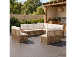 Vidaxl Conjunto De Sofá De Jardim 11 Unid. Bege Vime Pe
