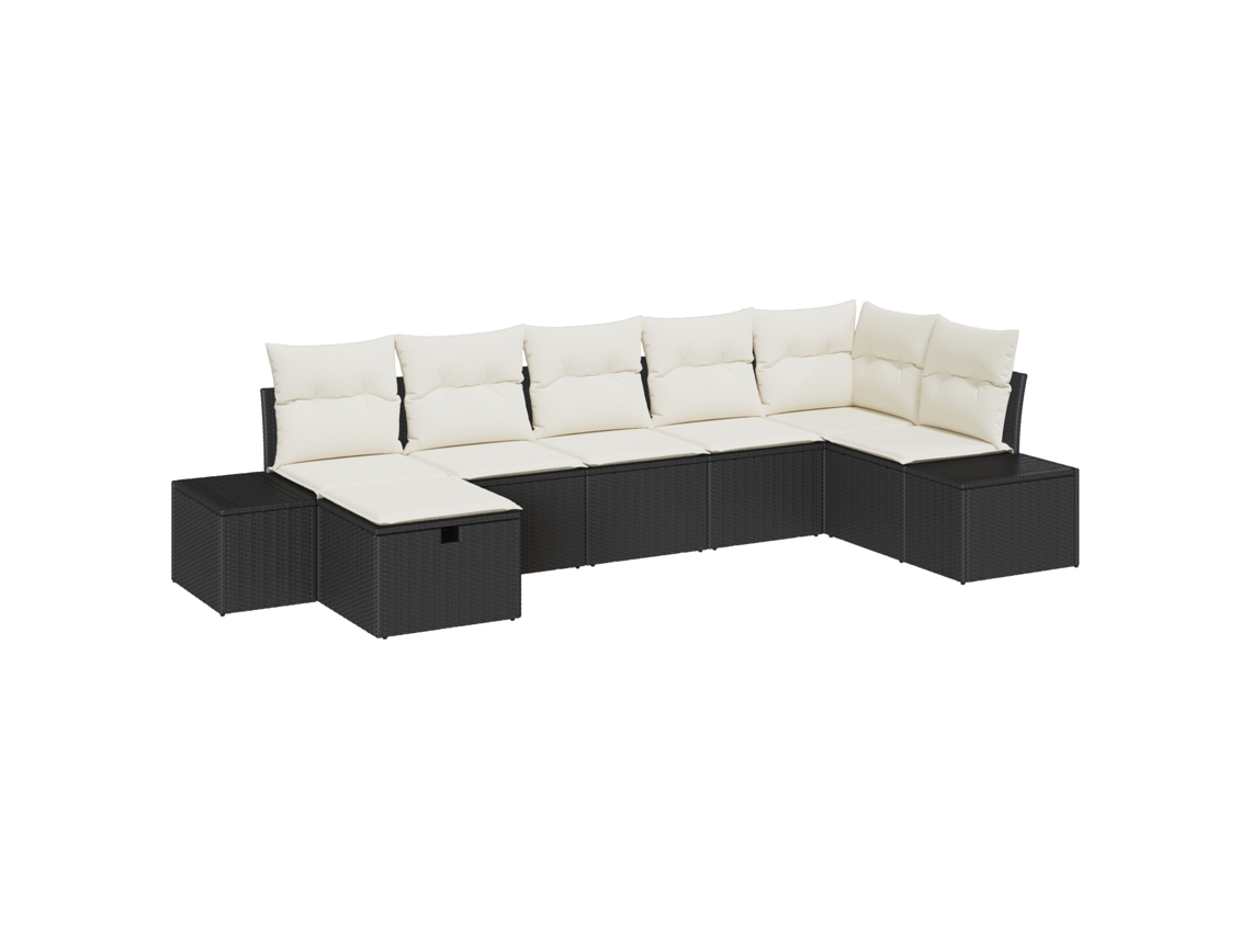 Conjunto 7 Conjunto De Sofá De Jardim Vidaxl Preto Vime Pe (319 X 154 X 85 Cm)