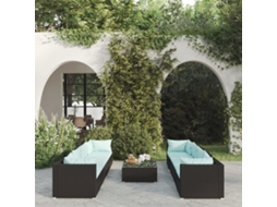9 Pcs Conjunto Lounge De Jardim C/ Almofadões Vime Pe Preto Dkd Home Decor