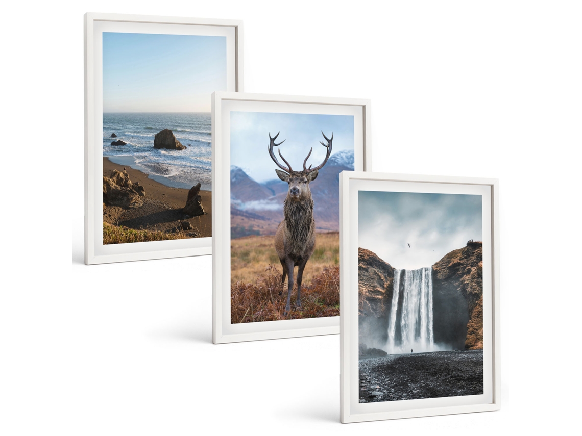 Conjunto De Pinturas Paisagens De Montanha Com Cachoeira Espelharte (3 Peças 40x60 Cm)