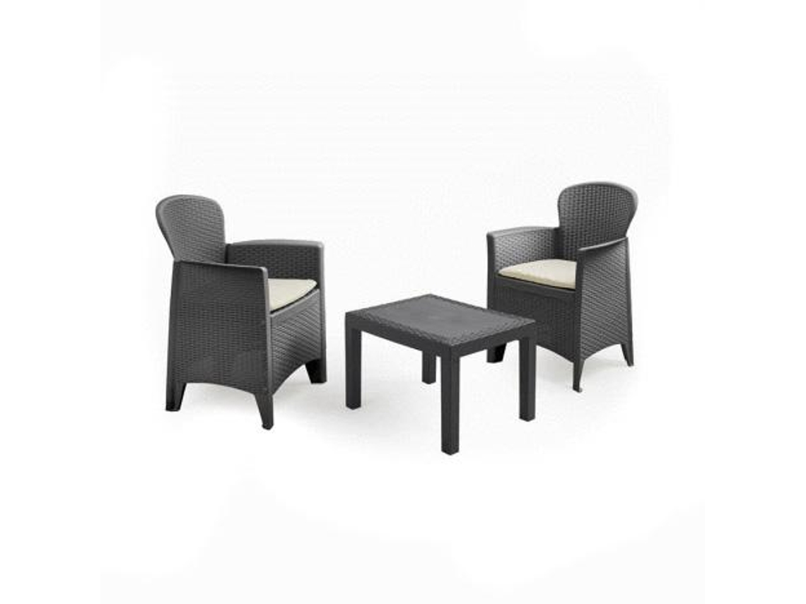 Conjunto de Jardim PROGARDEN Akita com 2 Cadeirões com Almofadas e 1 Mesa Cinzenta
