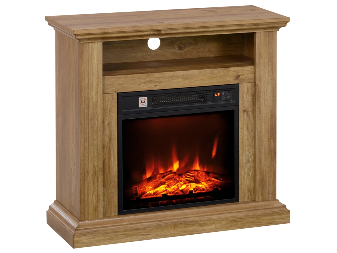 Lareira Elétrica com Efeito de Chama 3d Brilho Ajustável 1800 W com Controle Remoto 81,5 X 30 X 76,2 Cm Efeito Madeira Marrom
