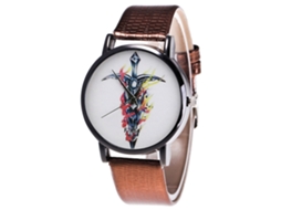 Relógio de quartzo com pulseira de couro PU, mostrador redondo, elegante, para casais (marrom)