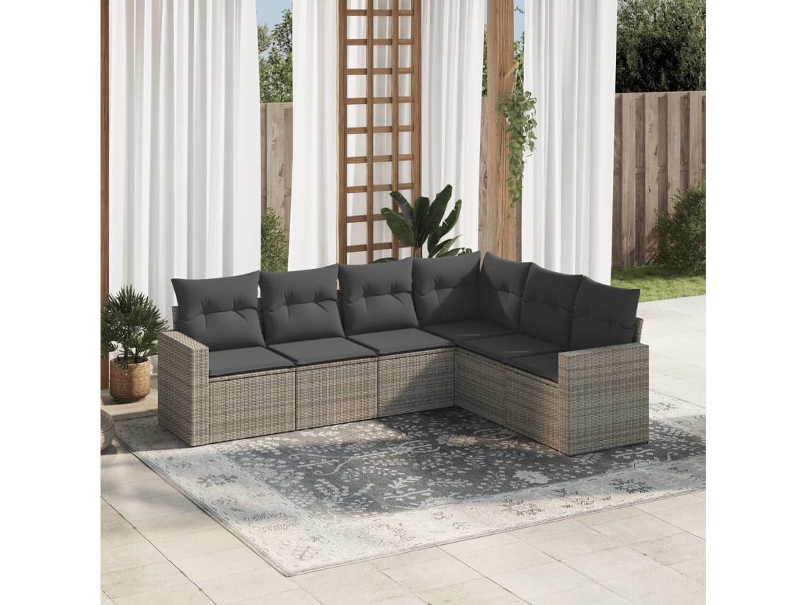 Vidaxl 6 Pcs Conjunto Sofás De Jardim Com Almofadões Vime Cinzento