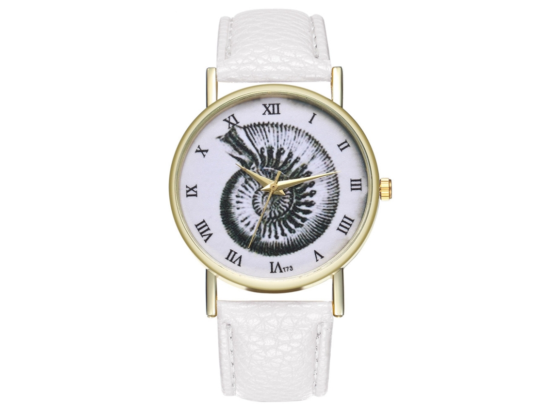 Relógio de quartzo unissex com pulseira de couro PU com estampa simples de insetos T73-a (branco)
