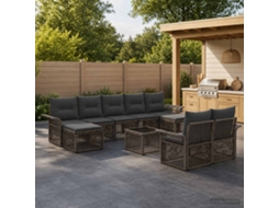 Vidaxl Conjunto De Sofá De Jardim 10 Unid. Cinzento Vime Pe