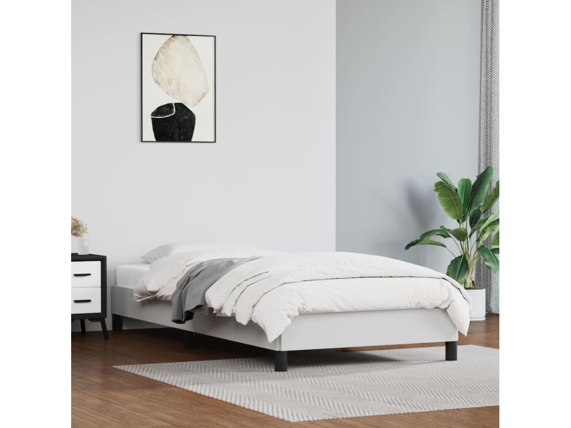 Vidaxl Estrutura De Cama 90x200 Cm Couro Artificial Branco