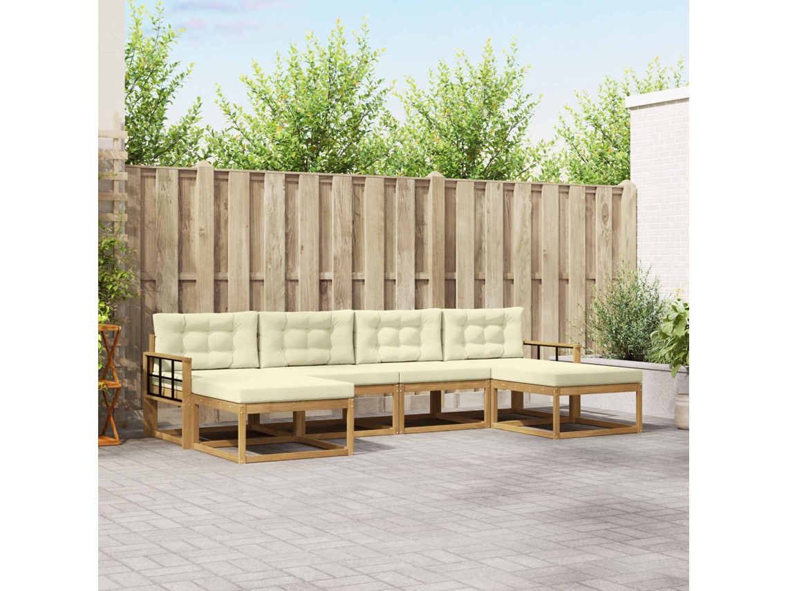 Vidaxl Conjunto De Sofás Para Exterior 6 Unid. Branco E Creme