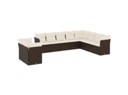 Conjunto de 10 Sofás de Jardim com Almofadões Vime Pe Castanho MAISON EXCLUSIVE (10 pcs)