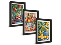 Composição De Quadros Na Paredecomposições De Frutas, Romãs Moldura Preta Quadros Para A Sala De Estar Espelharte (3 Peças 20x30 Cm)