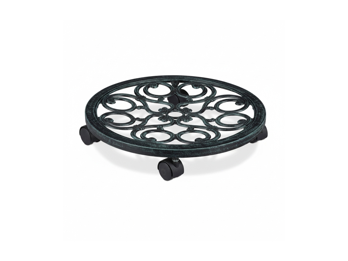 Rolo para Plantas, Redondo, Alumínio, Rolo para Vasos Interior/exterior, Design Antigo, Ø 38 Cm, Verde RELAXDAYS