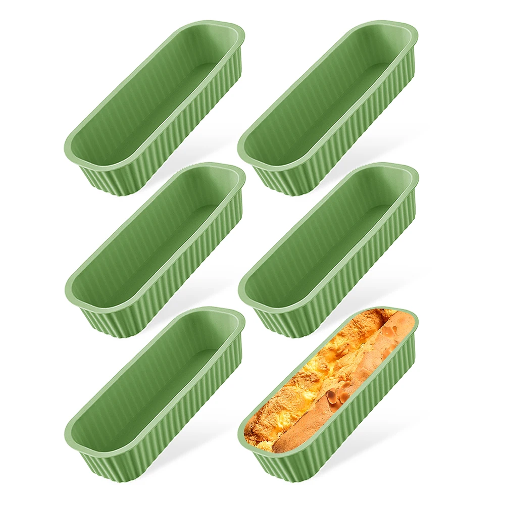 Formas de Mini Pão, Formas Retangulares de Silicone para Uso Doméstico, Fáceis de Desenformar. MDUG (verde, 6 Unidades)