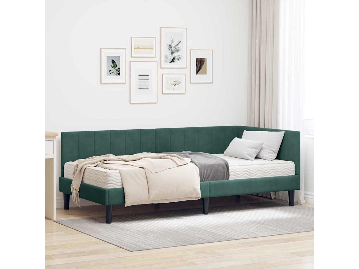 Vidaxl Estrutura De Cama De Canto Com Colchão 2 Unid. Verde Veludo