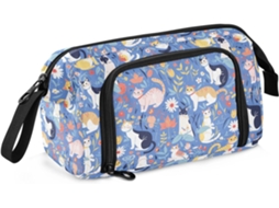 Estojo Fresh Spring de Grande Capacidade com Alça, Estampa Gatos Coloridos 24 X 9,5 15 Cm Resistente Durável