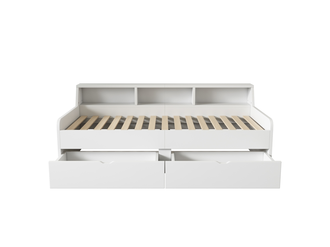 Cama de dia moderna 90x200cm, com duas gavetas e compartimento lateral, espaço otimizado, branca, KOMHTOM