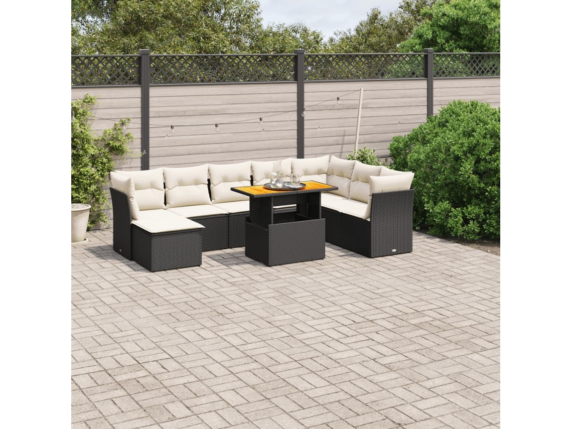Vidaxl 9 Pcs Conjunto De Sofás P/ Jardim C/ Almofadões Vime Pe Preto