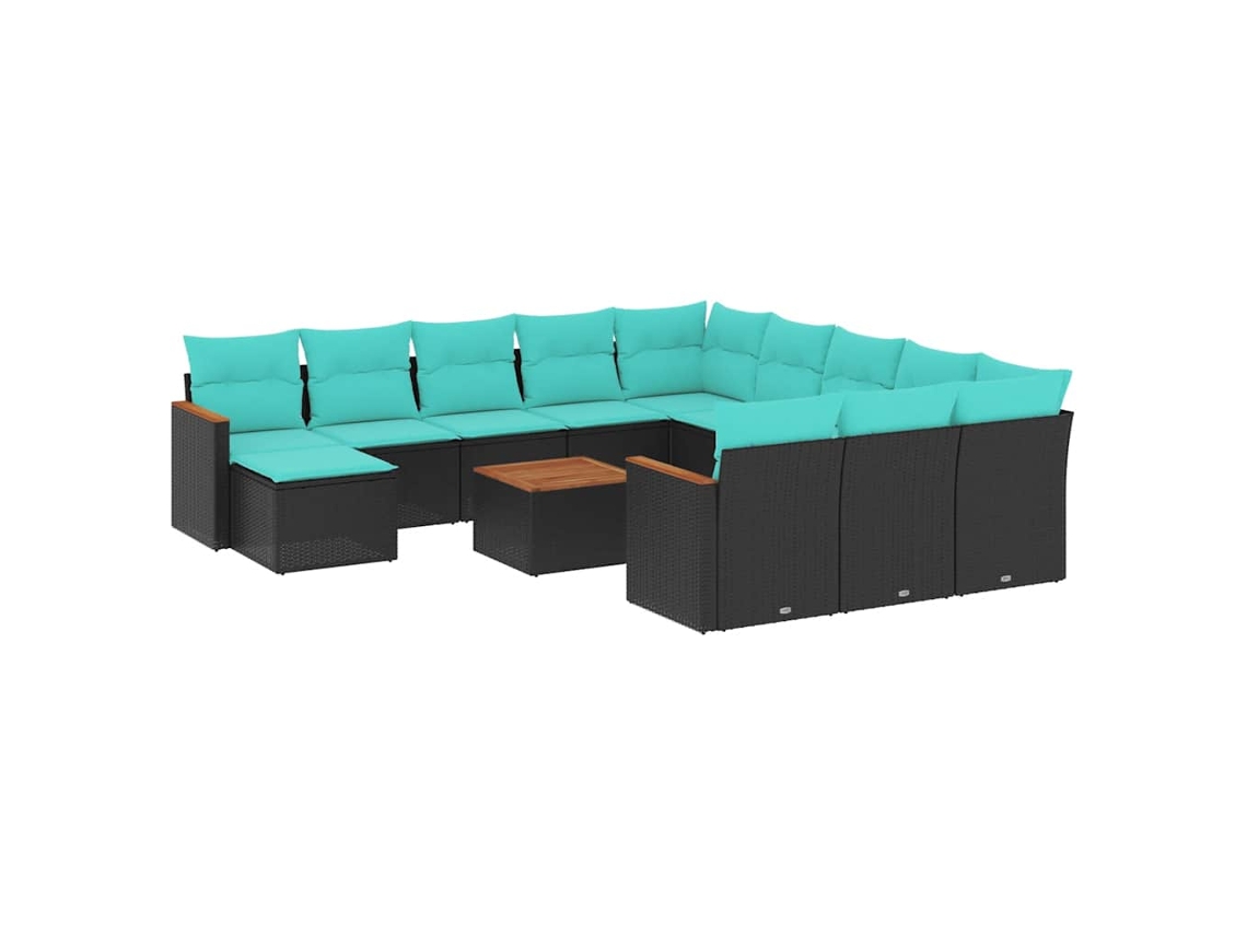 Vidaxl Conjunto De Sofá De Jardim Com 13 Peças E Almofadas Em Rattan Sintético Preto