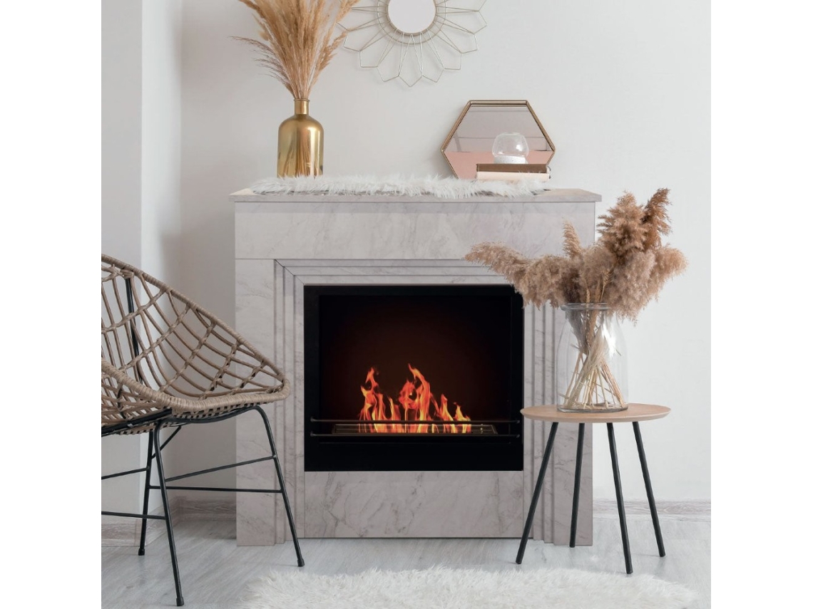 Lareira de chão a bioetanol BELLINI em madeira com efeito mármore branco  L96 x D35 x H96