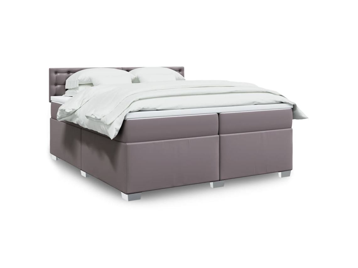 Vidaxl Cama Com Molas/colchão 200x200 Cm Couro Artificial Cinzento