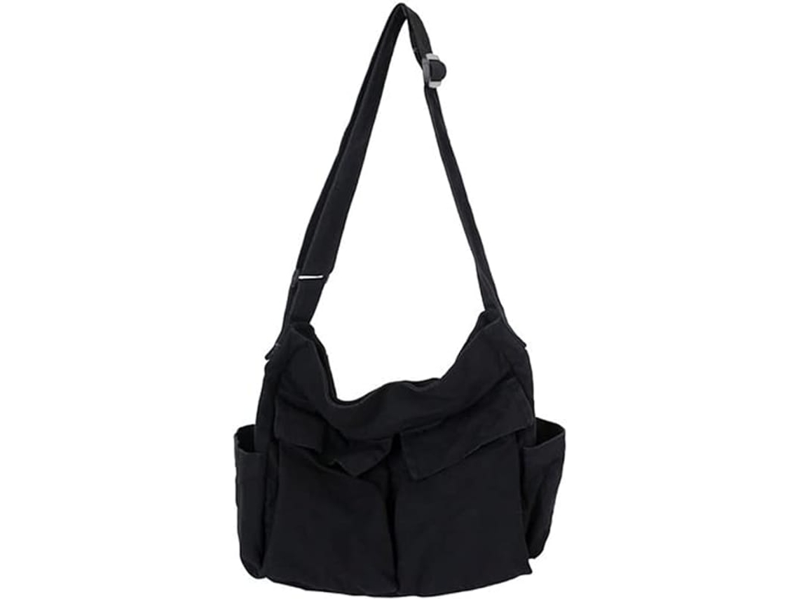 Bolsa De Mala Para Escola Aesthetic Cute Vintage De Lona Preta Crossbody Para Mulheres Com Compartimento Para Laptop