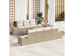 Vidaxl Conjunto De Sofá De Jardim 8 Unid. Bege Vime Pe