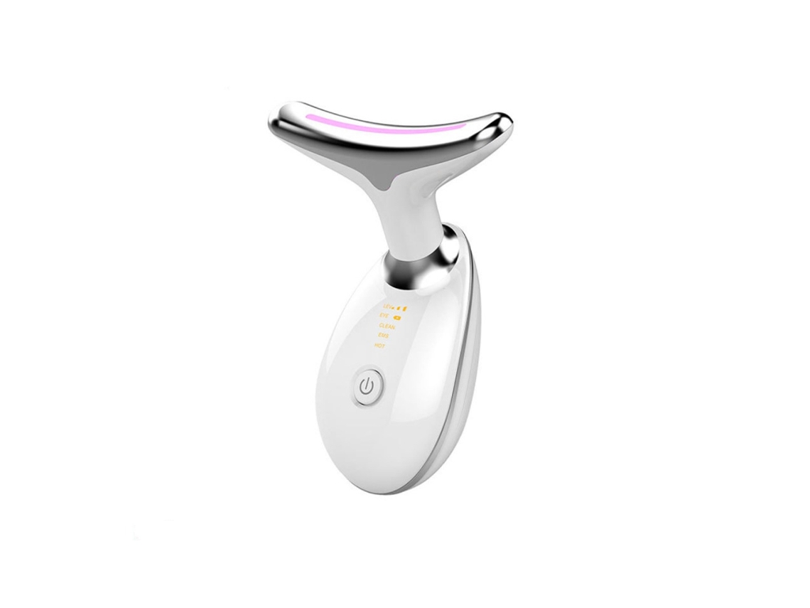 Massageador De Pescoço Com Terapia Luz Led 3 Cores, Vibração Ems, Iônica E Sônica Para Firmeza E Rejuvenescimento. Branco.
