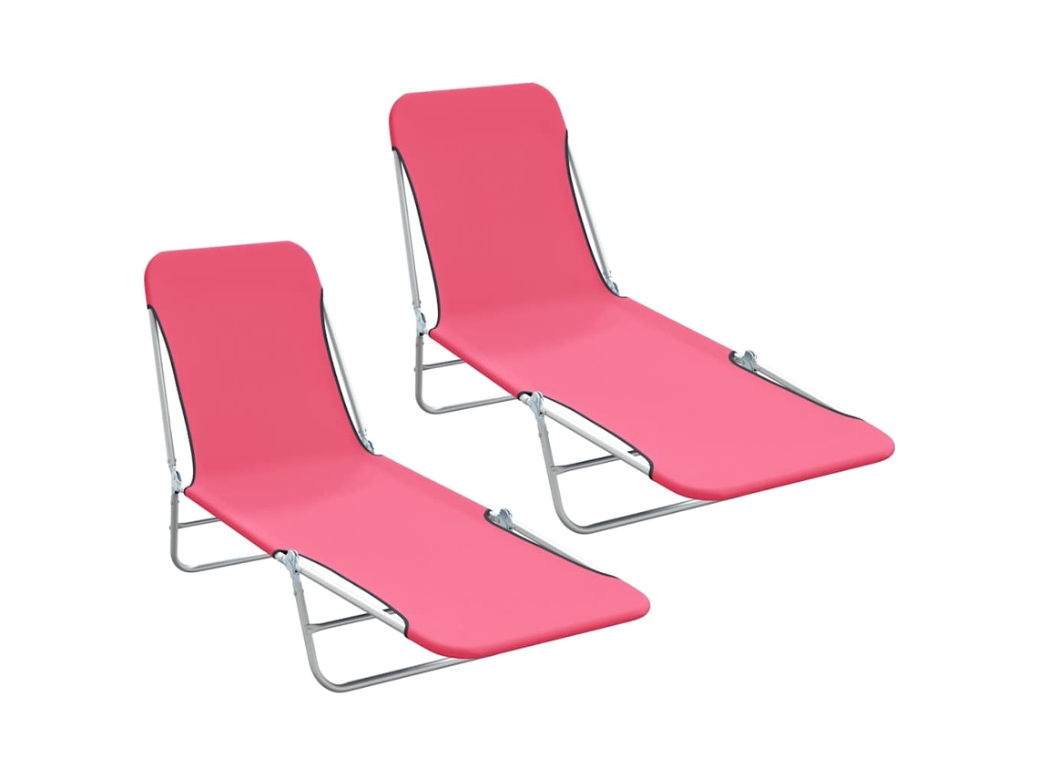 Vidaxl Espreguiçadeiras Dobráveis 2 Pcs Aço E Tecido Rosa