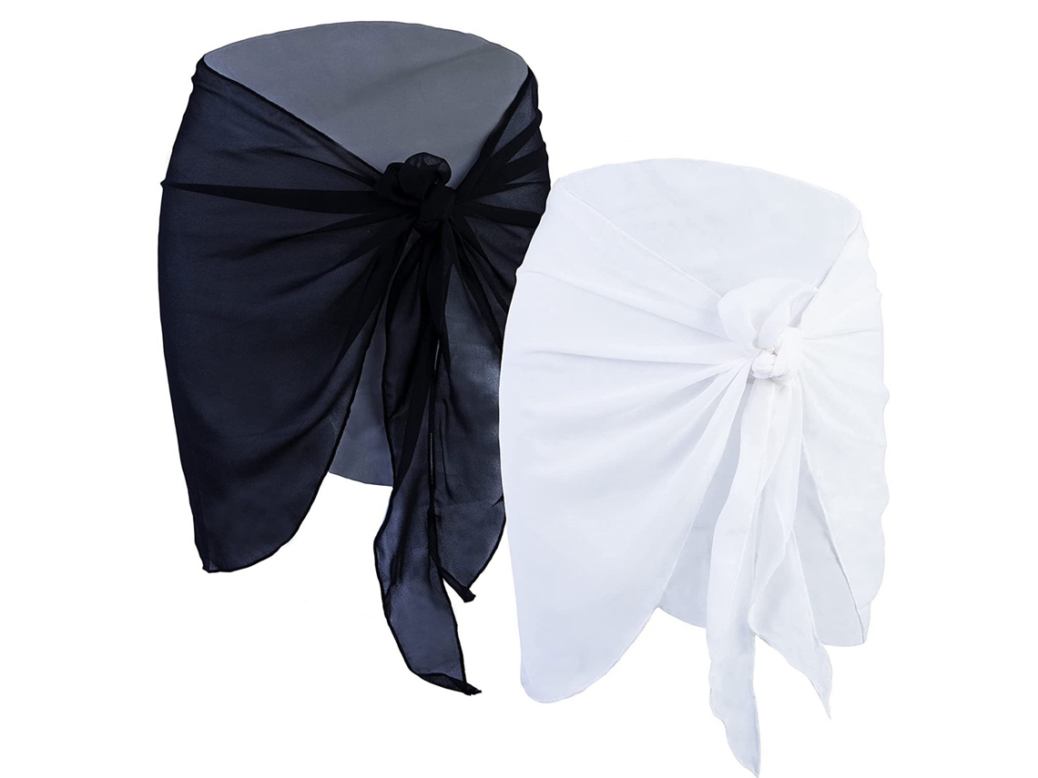2026rebe-2 Piezas Faldas Sarong Playa Suaves De Chiffon Protectoras Uv Para Bikini Wrap Negro Y Blanco