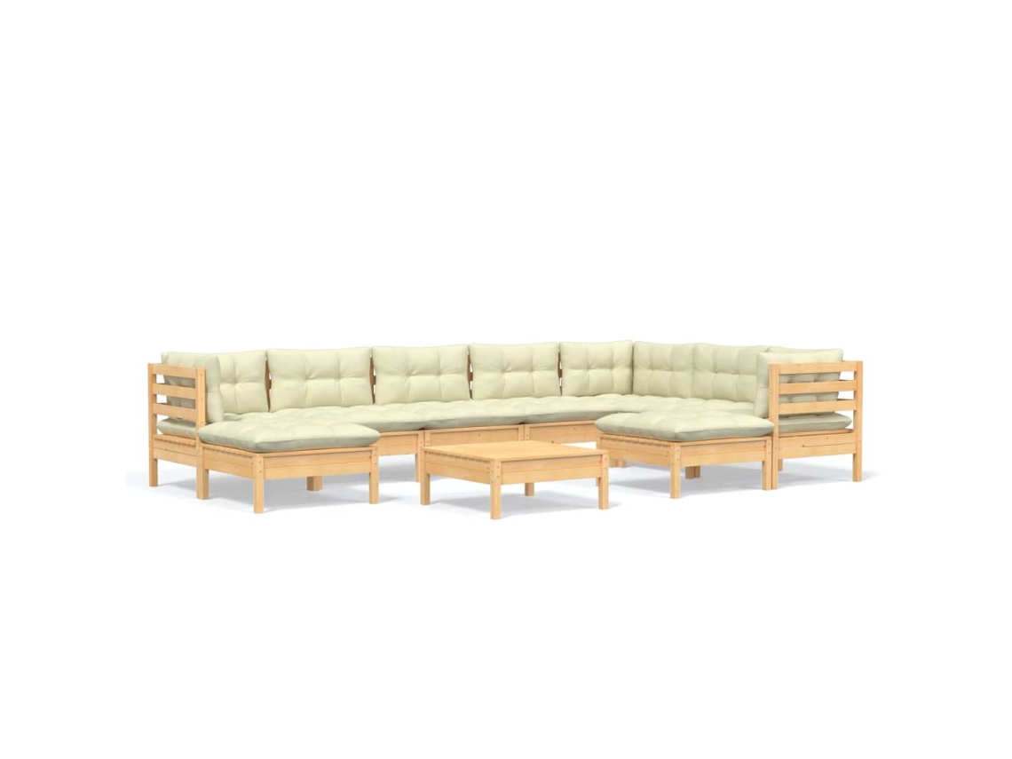 Conjunto de 10 Lounge Jardim com Almofadões Creme Pinho Maciço MAISON EXCLUSIVE