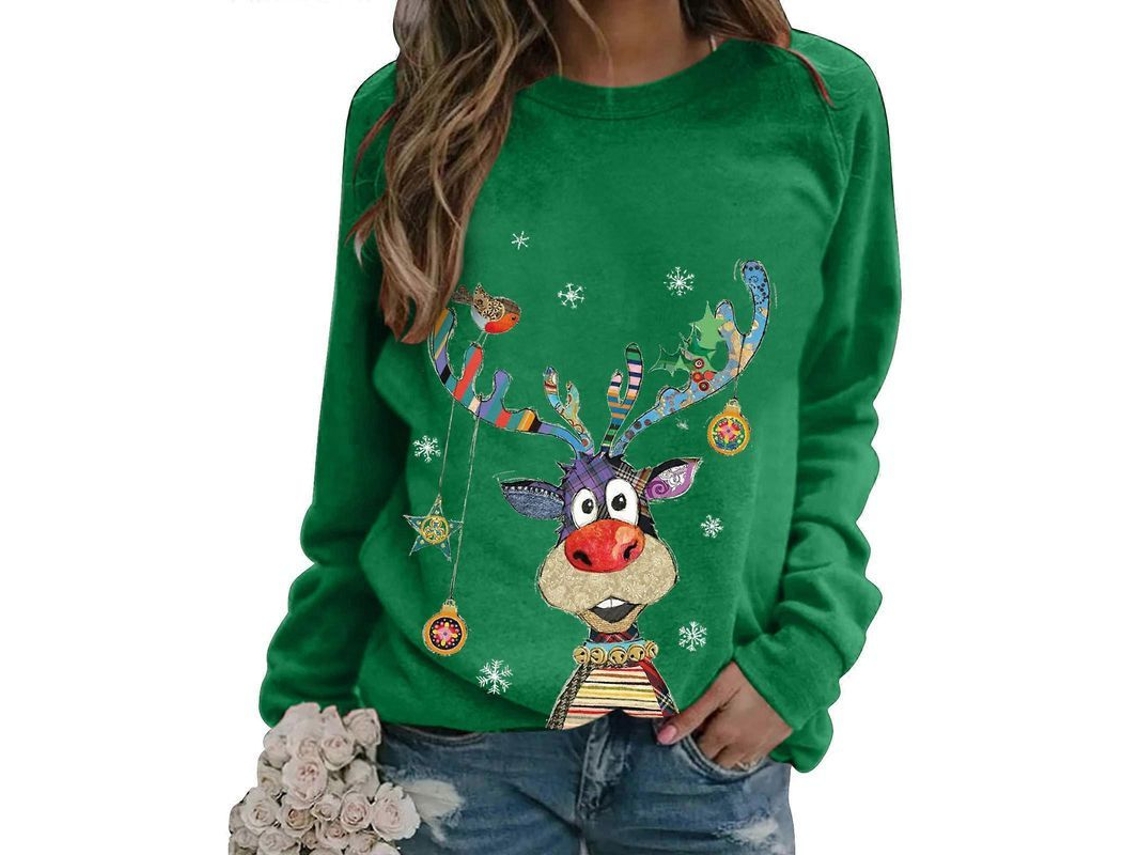 Jerséis De Natal Para Mulher: Blusas De Suéter Novas Com Manga Longa Natalina Verde M
