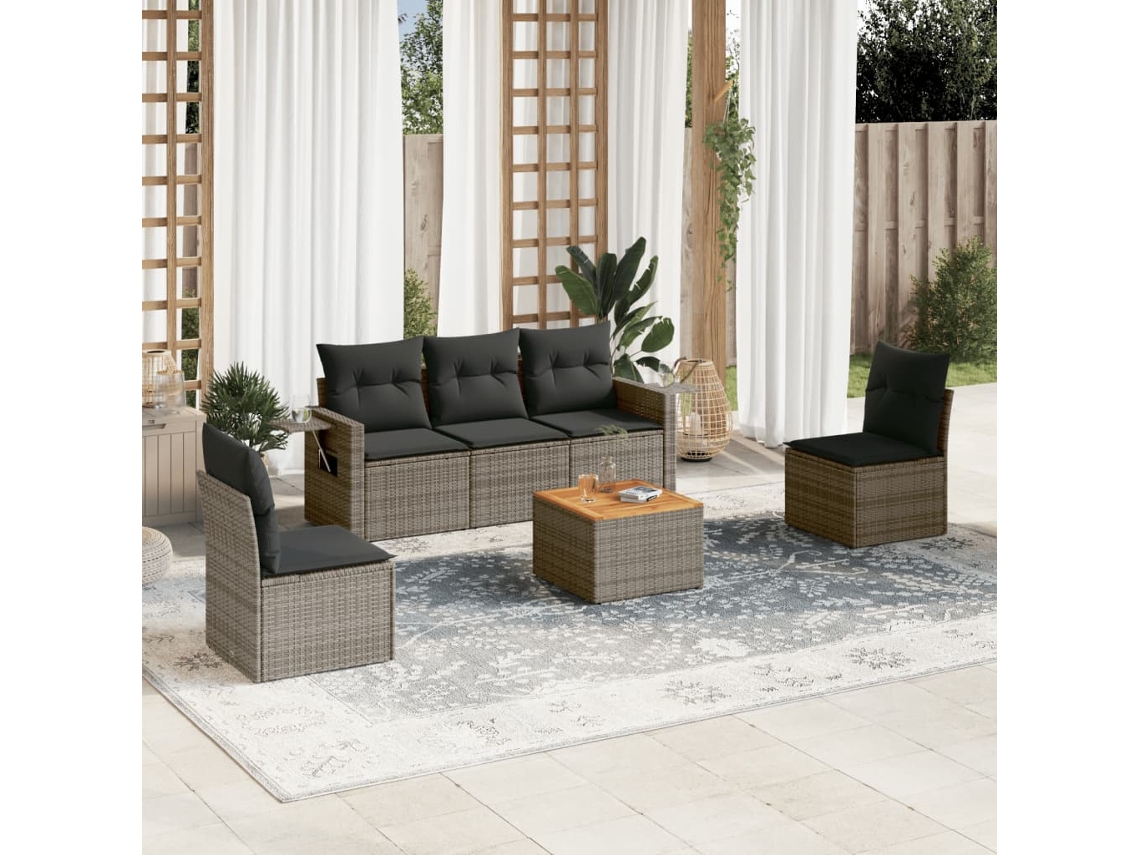 Vidaxl 6 Pcs Conjunto Sofás de Jardim com Almofadões Vime Cinzento