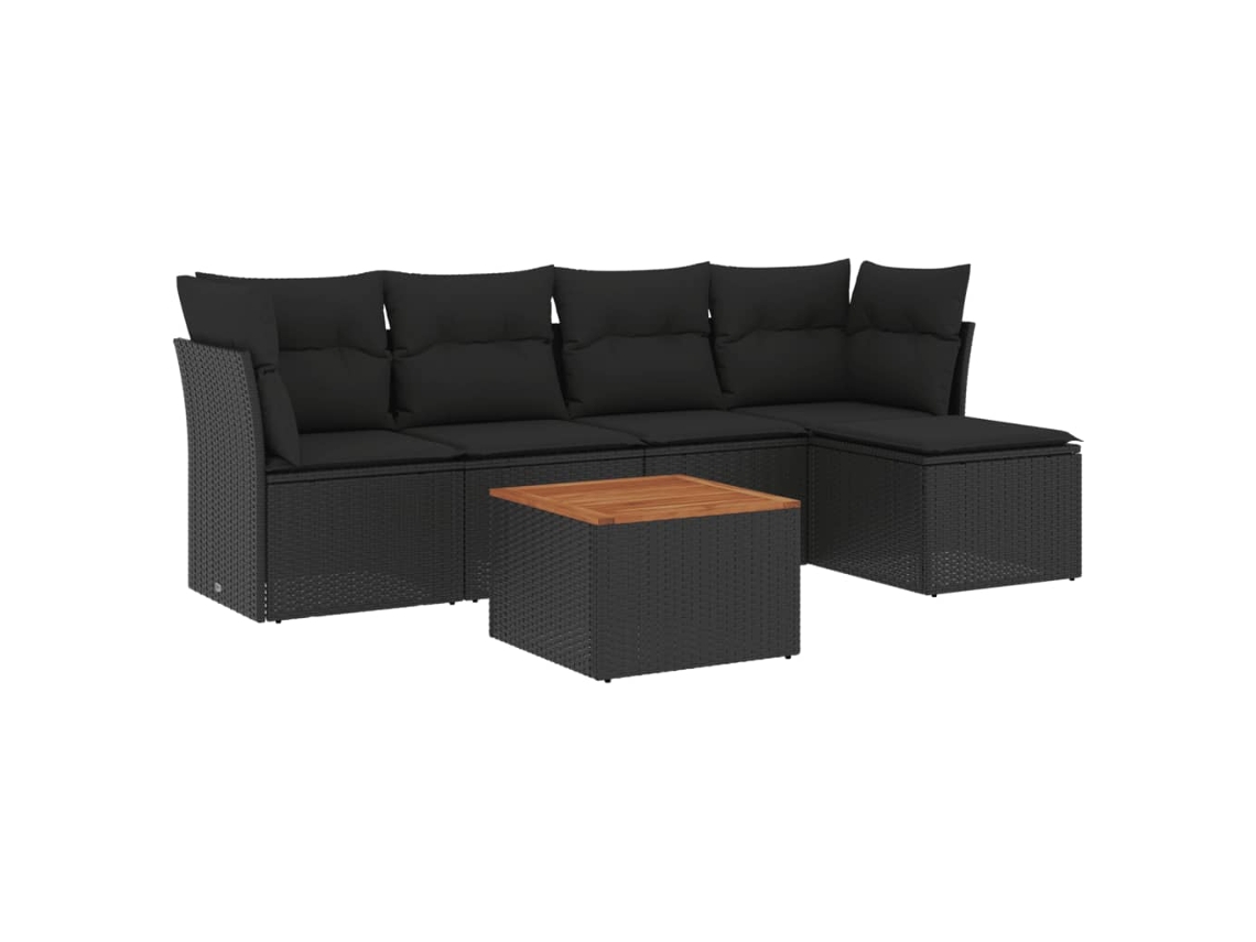 Conjunto de 6 Sofás de Jardim com Almofadões Vime Pe Preto MAISON EXCLUSIVE (N/A)