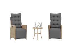 Vidaxl 3 Pcs Conjunto Bistrô Com Almofadões Vime Pe Bege Misturado