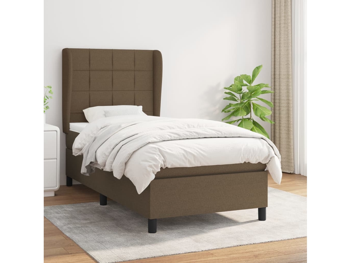 Vidaxl Cama Com Molas/colchão 100x200 Cm Tecido Castanho-escuro
