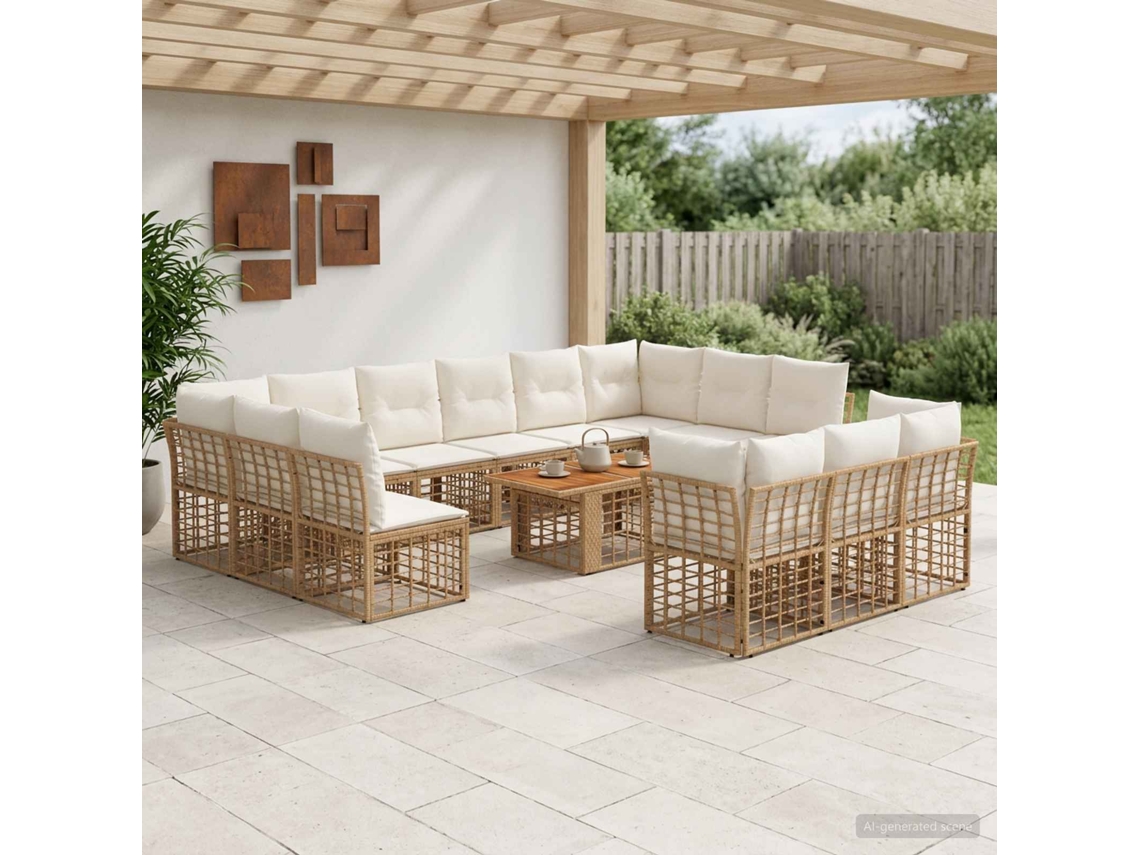 Vidaxl Conjunto De Sofá De Jardim 14 Unid. Natural E Branco Creme