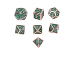 Walshlxq conjunto de 7 Dados Poliédricos Electrolíticos Oro Antiguo com Esmalte Verde para Jogos de Mesa e Rpg