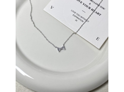 Colar Com Pingente De Laço Em Formato De Mini Coração Brilhante Em Prata De Lei 925 (ouro Branco), Corrente Para Clavícula, Delicado E Sofisticado.