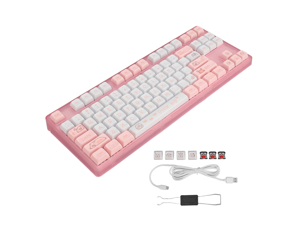 Teclado Mecânico 87 Teclas Pbt Sublimação Luz Branca Red Switch Usb Windows S/MARCA