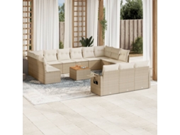 Conjunto de 14 Sofás para Jardim com Almofadas Vime Pe Bege Dkd Home Decor