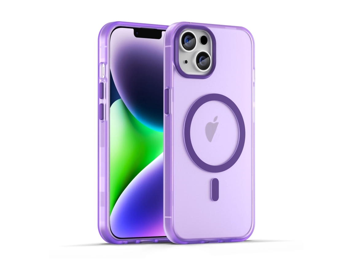 Capa Híbrida Translúcida Para Iphone 14 Plus - Tpu E Pc Com Magsafe | Fosca - Roxo Escuro