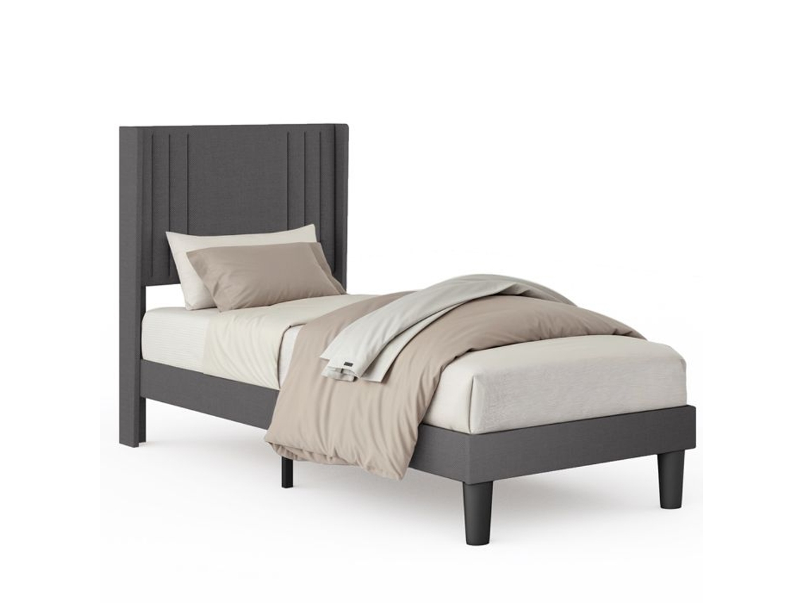 Estrutura de cama estofada com cabeceira e arrumação - Cinzento - 1 peça - 90 x 200 cm