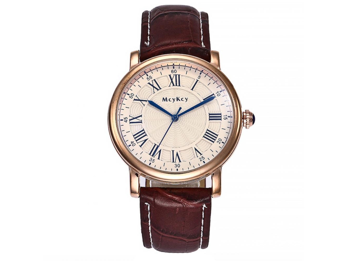 Reloj De Muñeca Analógico De Cuarzo Redondo Con Números Romanos De Moda Mcykcy (marrón Blanco)